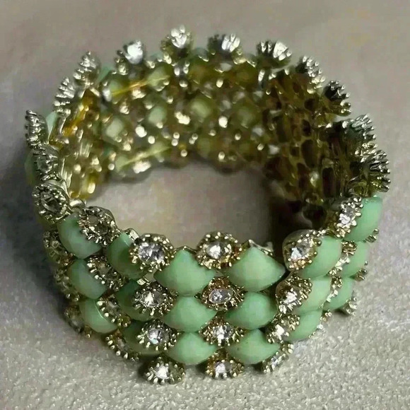 Gold Tone Mint and Crystal Statement Bracelet - Picture 1 of 2